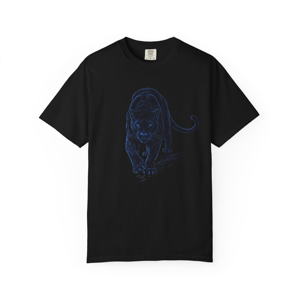 Menacing Blue Panther T-Shirt — Vintage Noir Cat Graphic Tee