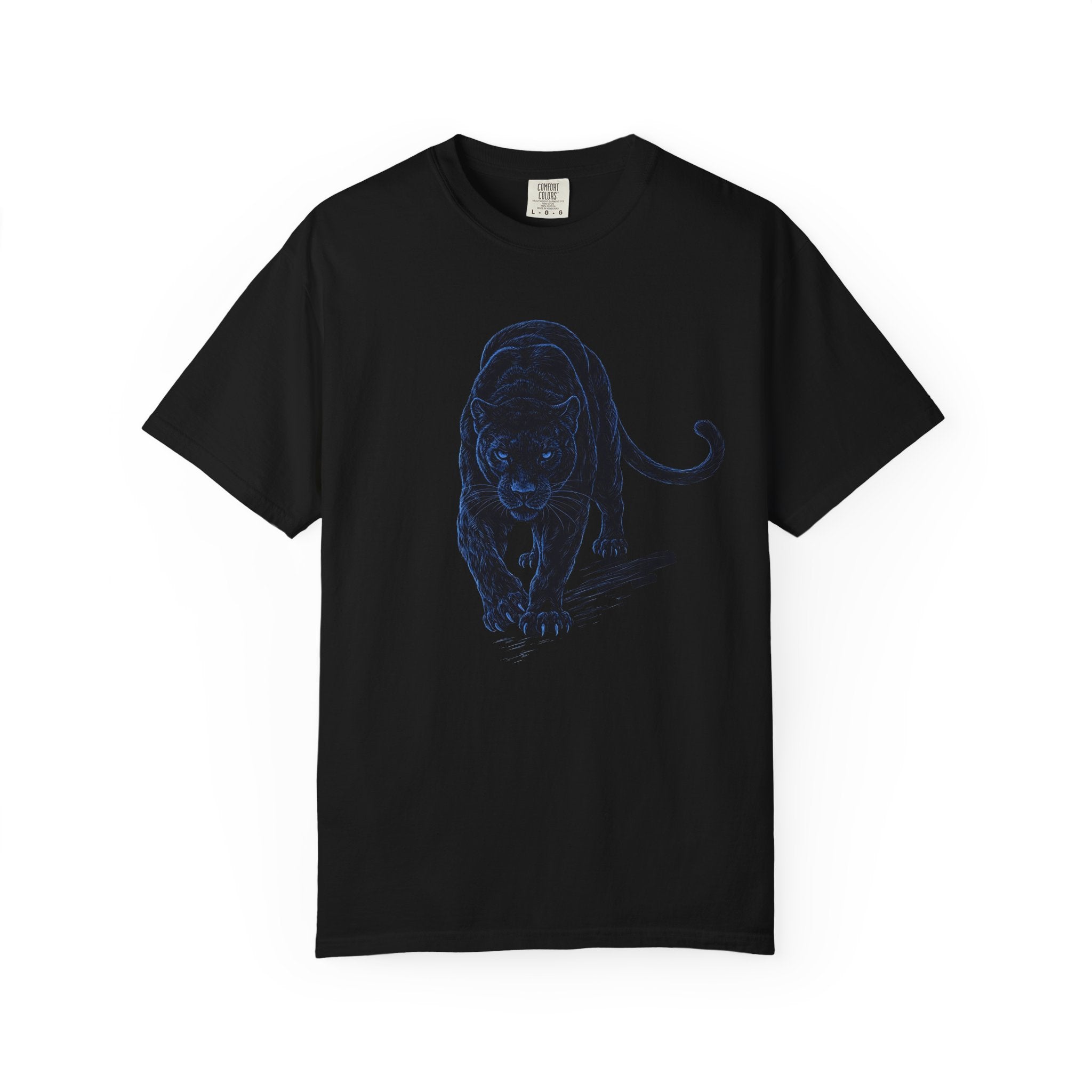 Menacing Blue Panther T-Shirt — Vintage Noir Cat Graphic Tee