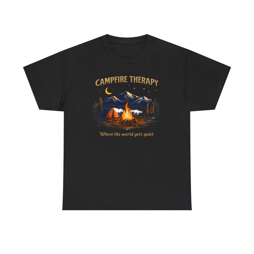 Campfire Therapy T-Shirt — "Where the World Gets Quiet" Camping Tee