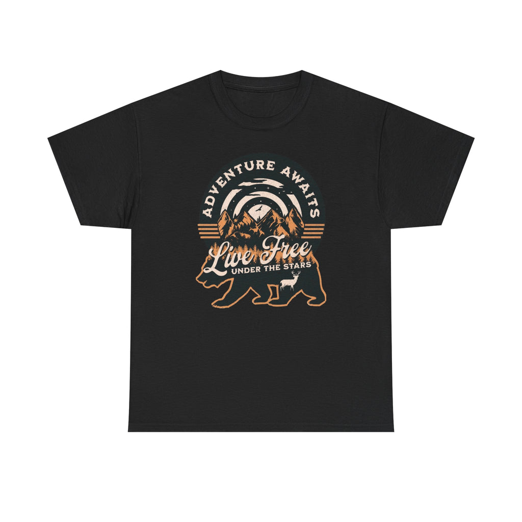 Adventure Awaits Bear T-Shirt — "Live Free Under the Stars" Outdoor Camping Tee