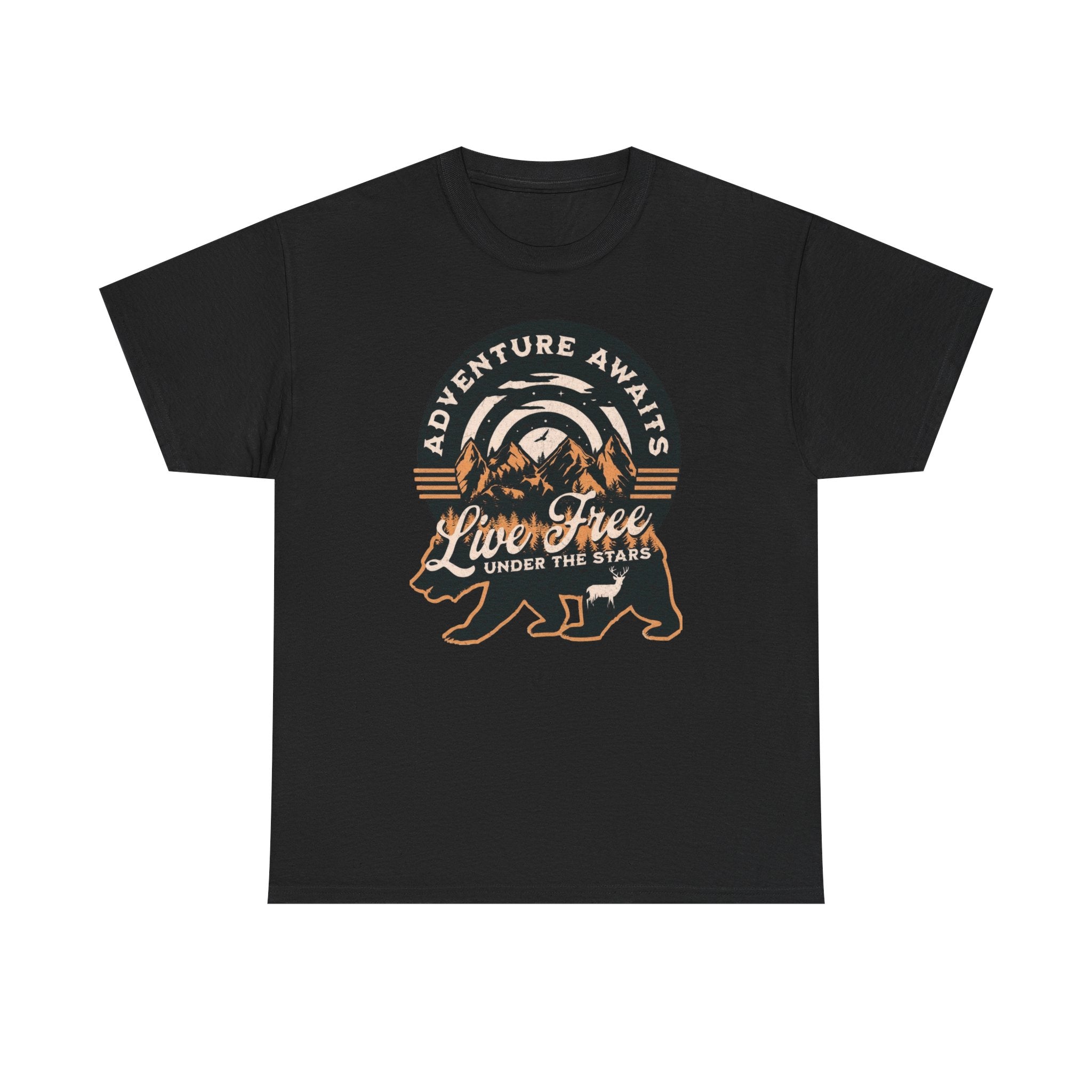 Adventure Awaits Bear T-Shirt — "Live Free Under the Stars" Outdoor Camping Tee