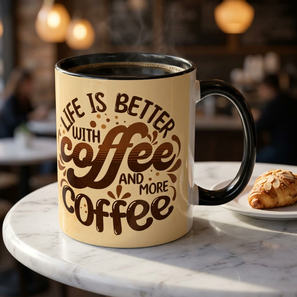 Coffee Mug — "Life Is Better With Coffee and More Coffee" Accent Ceramic Cup (11oz)