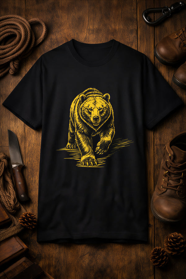Bear Graphic T-Shirt — Vintage Gold Charging Bear Design