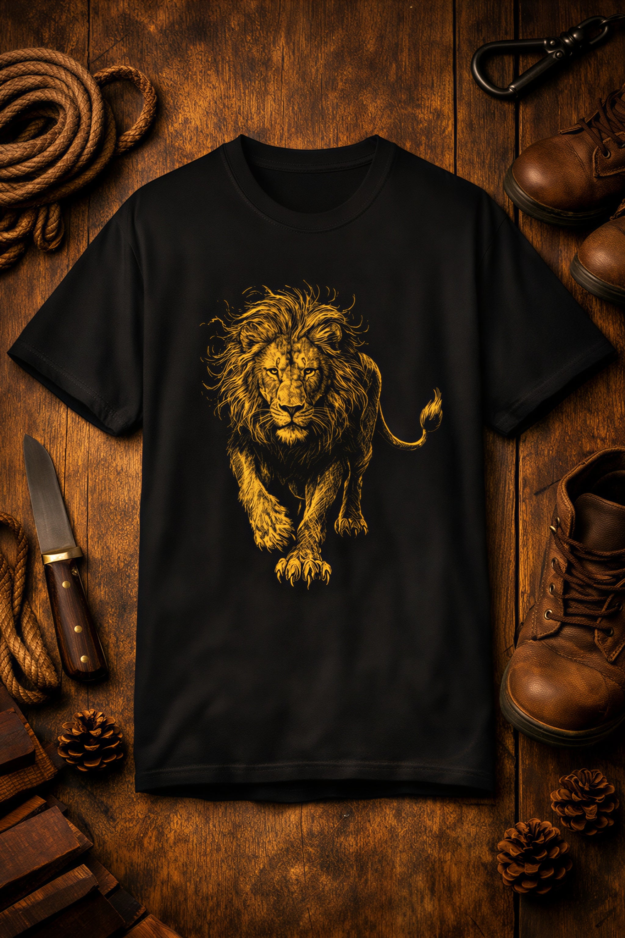 Lion Graphic T-Shirt — Majestic Gold Lion Front Print – SnapPeak