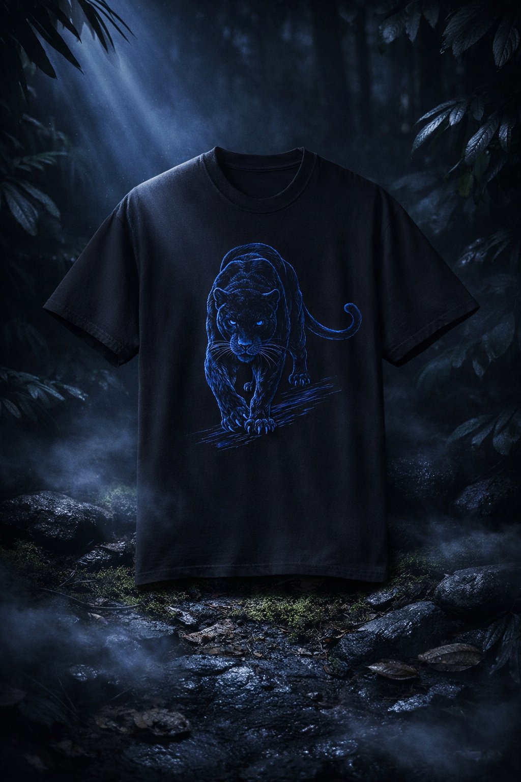 Menacing Blue Panther T-Shirt — Vintage Noir Cat Graphic Tee