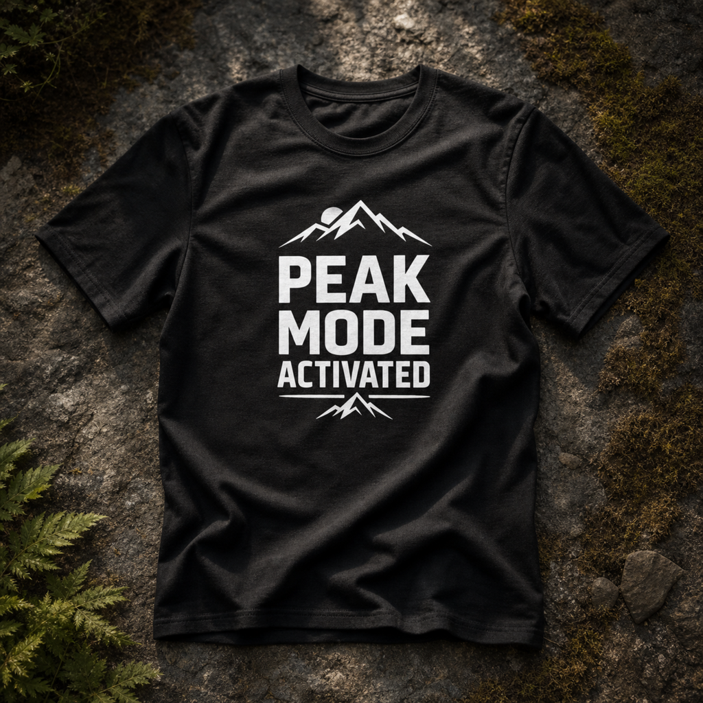 Peak Mode Activated Mountain T-Shirt — Outdoor Hiking Adventure Tee