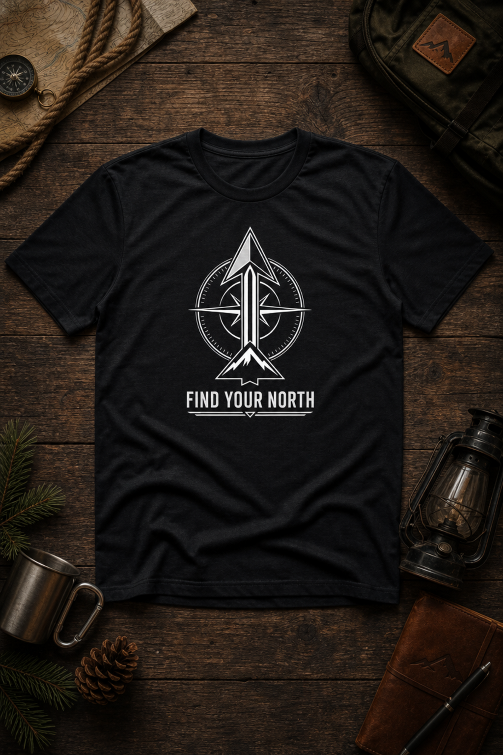 Find Your North T-Shirt — Compass Arrow Adventure Tee