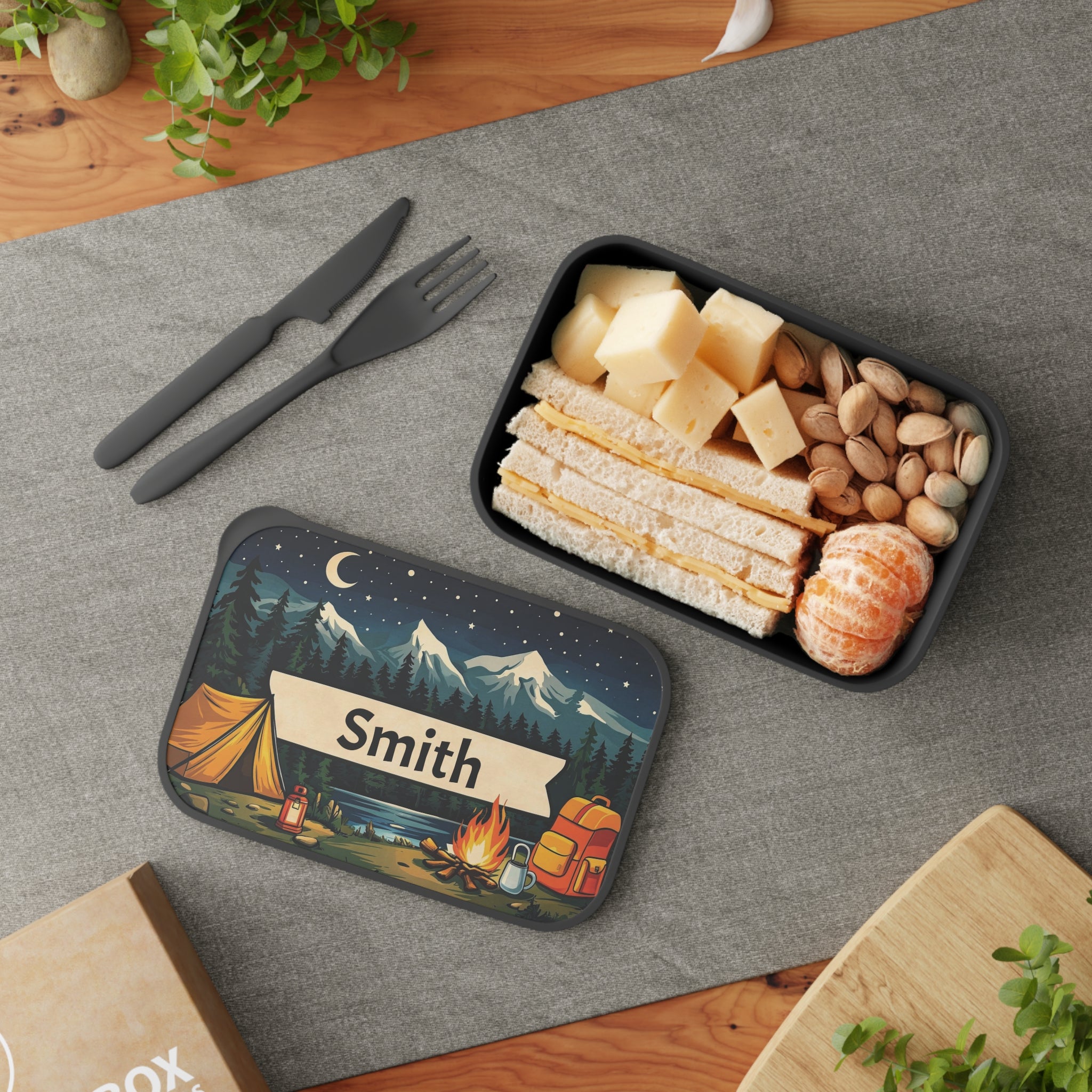 Personalized Camping Bento Box — Custom Name PLA Lunch Box with Mountain Night Design