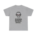 Gaming Skull T-Shirt — "Respawn. Refresh. Repeat." Graphic Tee for Gamers