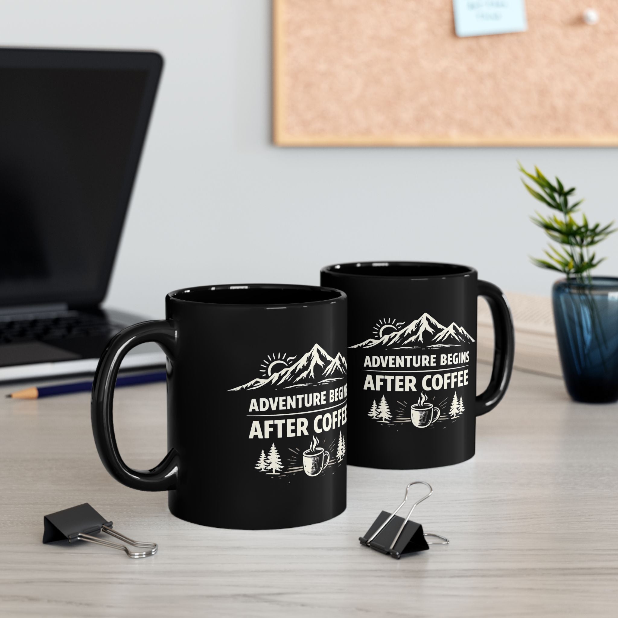 Adventure Begins After Coffee Mug — Mountain Camping Coffee Cup (11oz)
